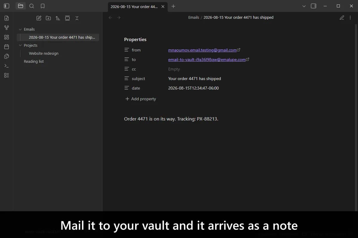 Email to Vault screenshot