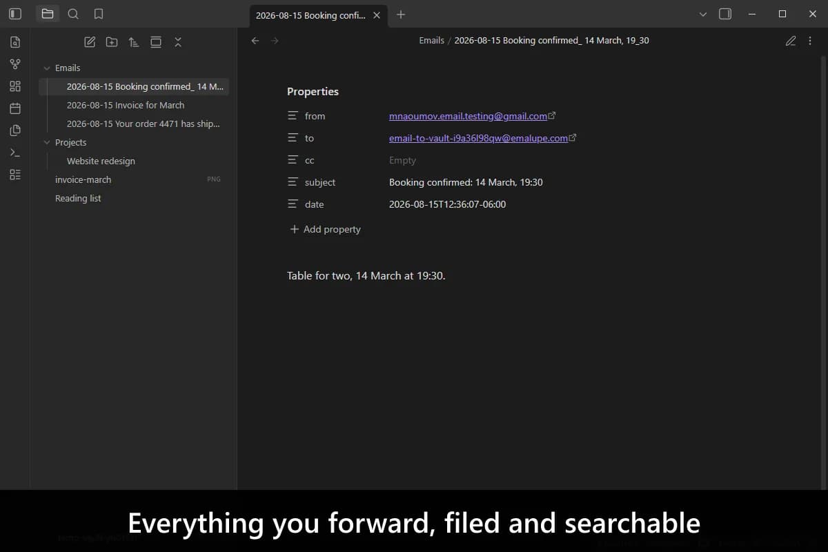 Email to Vault screenshot