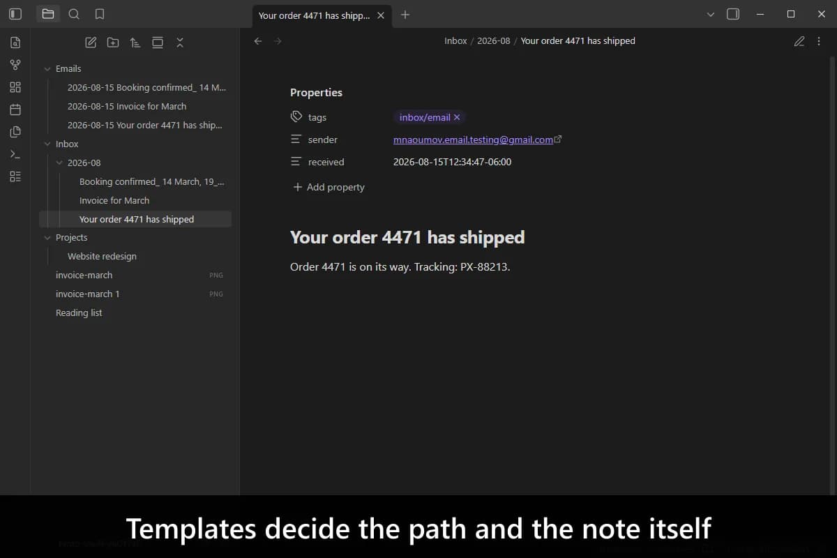 Email to Vault screenshot