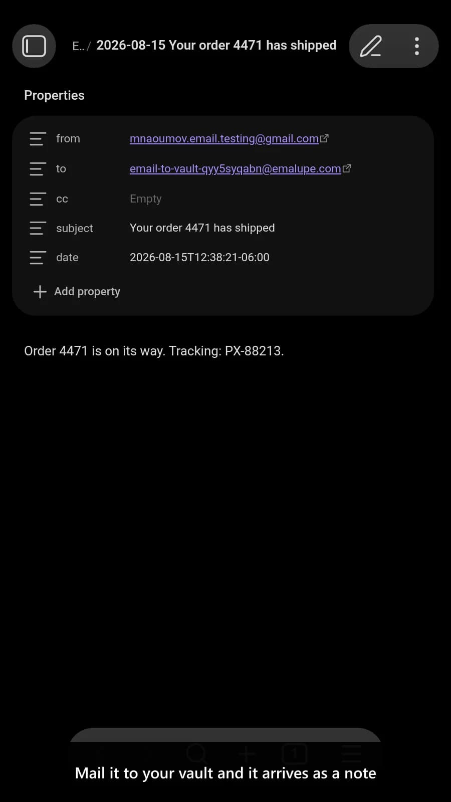 Email to Vault screenshot