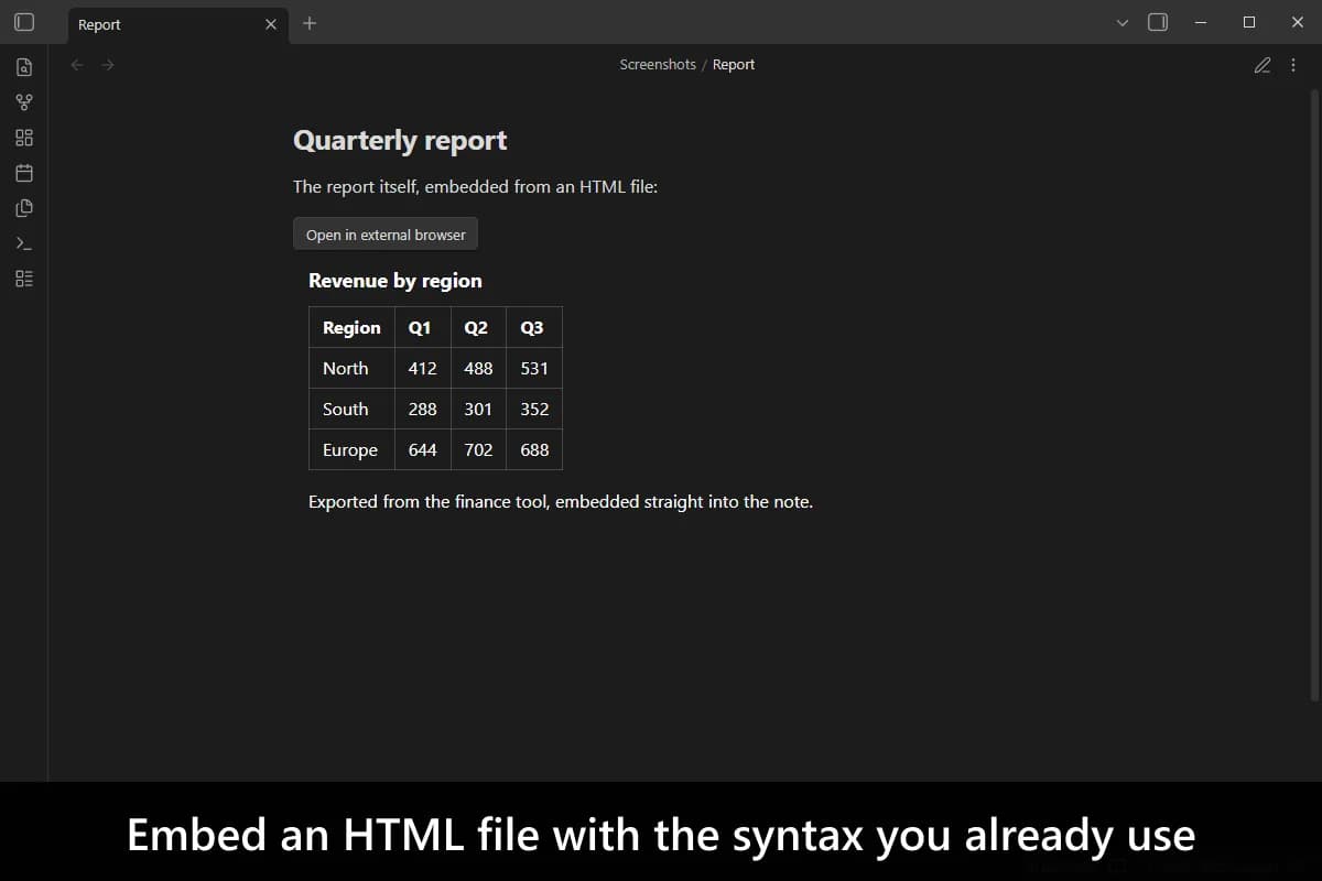 Embed HTML screenshot