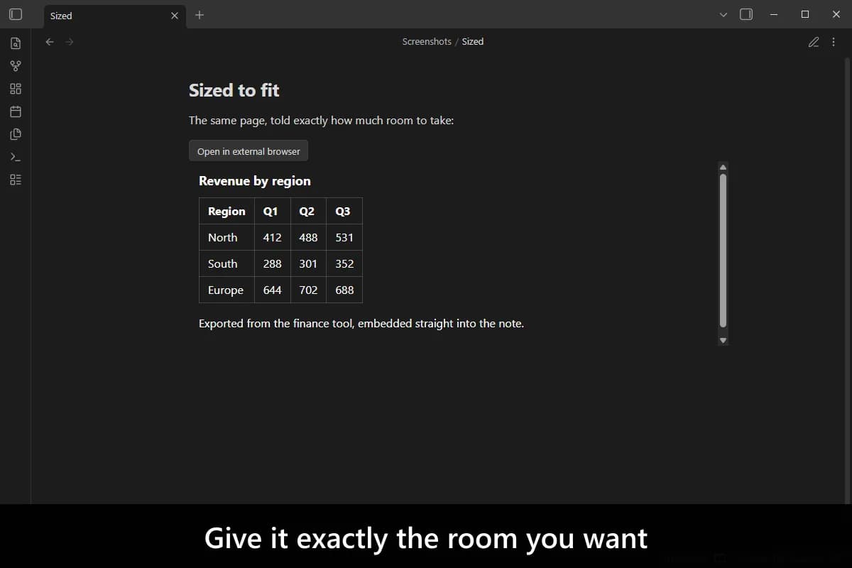 Embed HTML screenshot