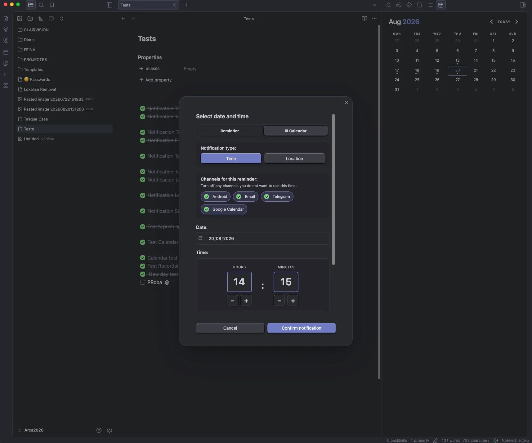 Notelert screenshot
