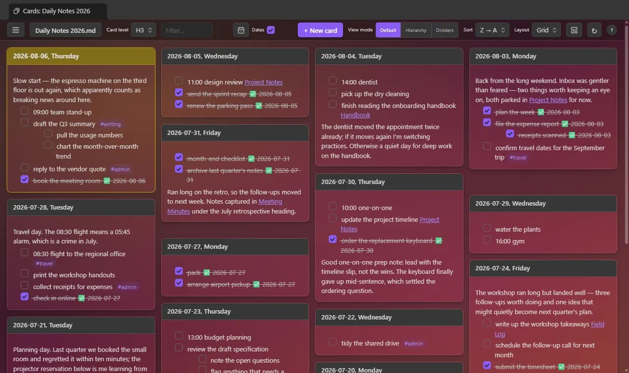 Single File Section Cards screenshot