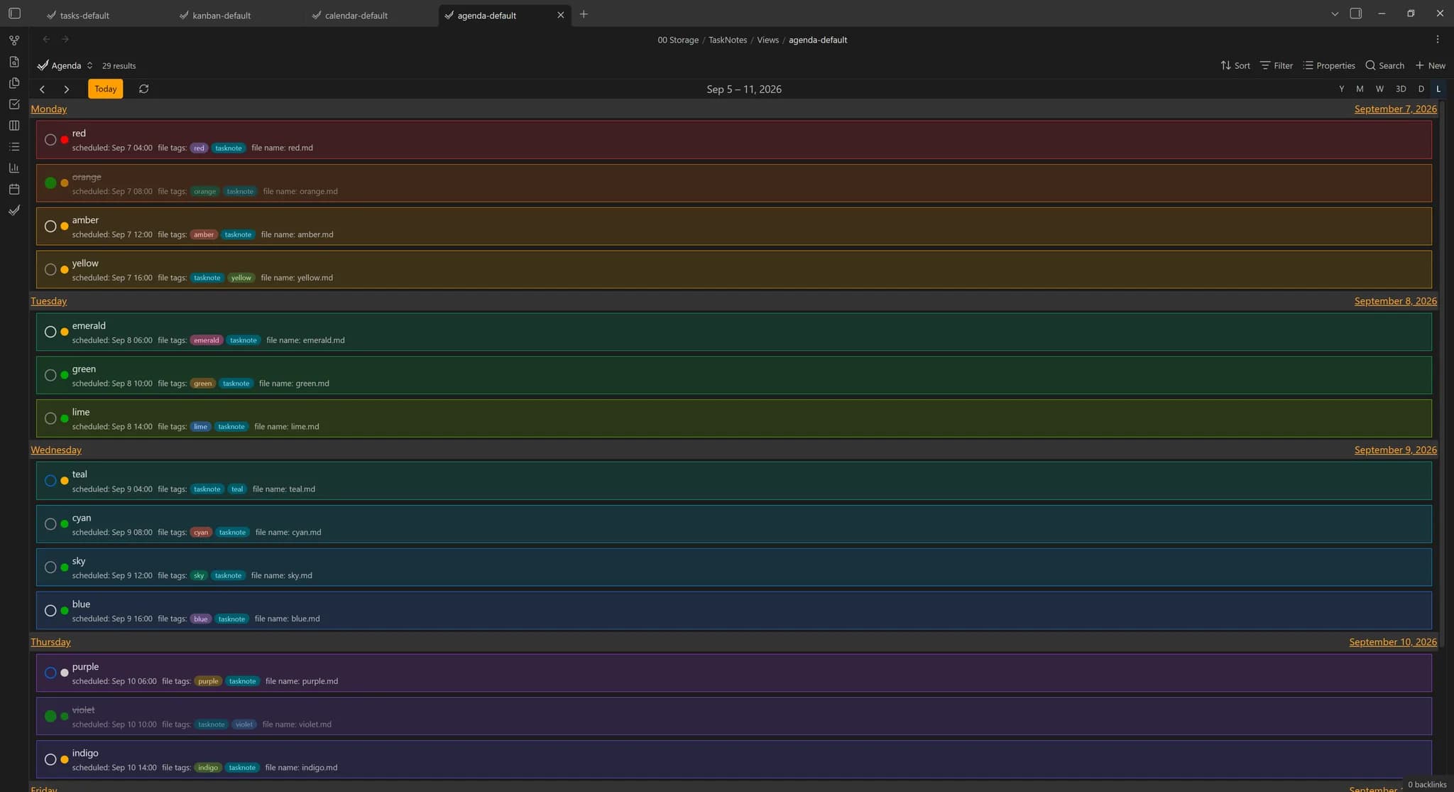 TaskNotes Task Colors screenshot