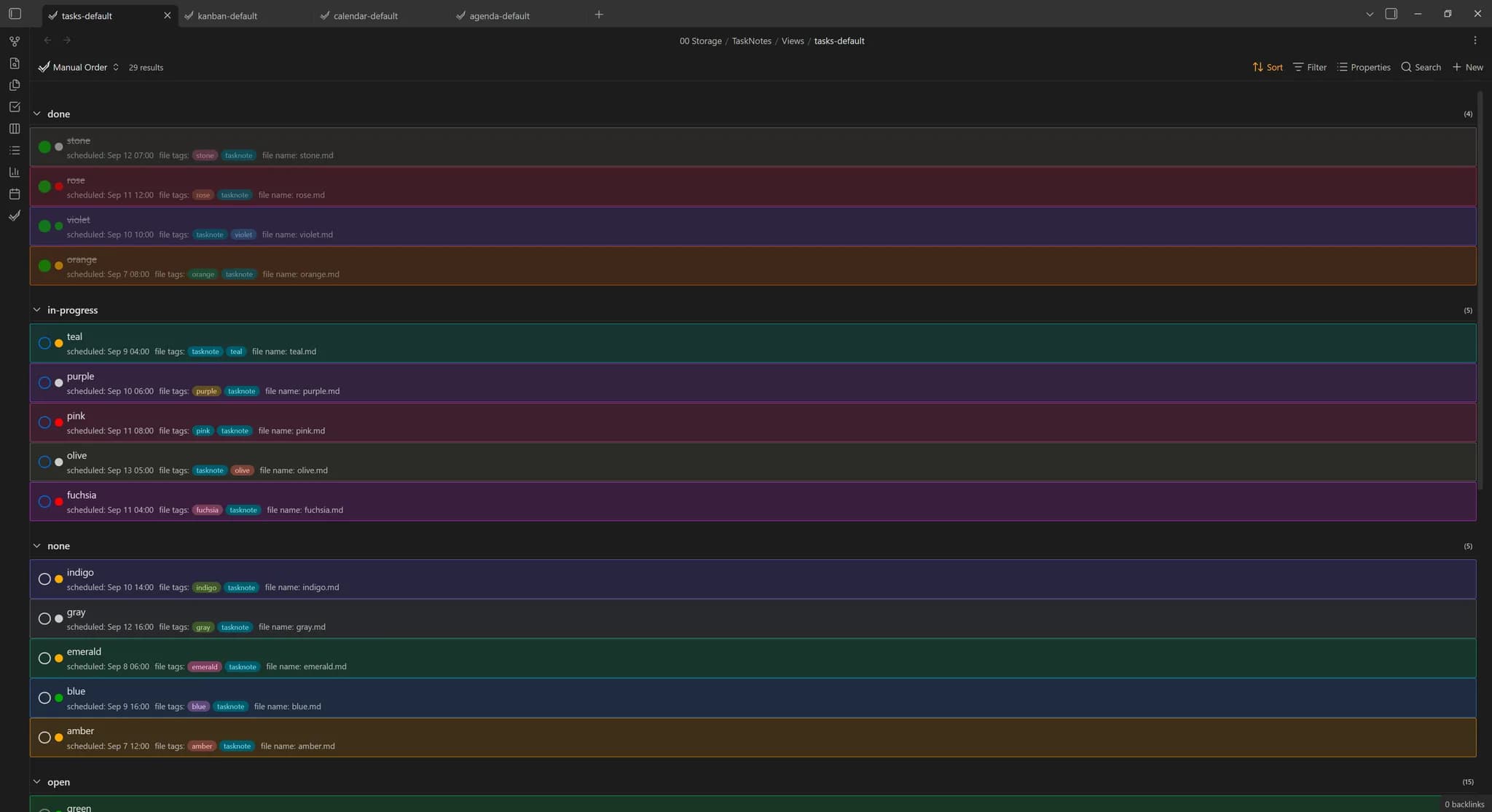 TaskNotes Task Colors screenshot