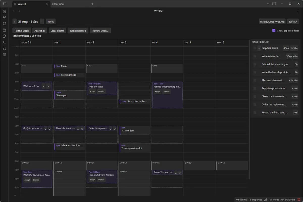 Weekfit screenshot
