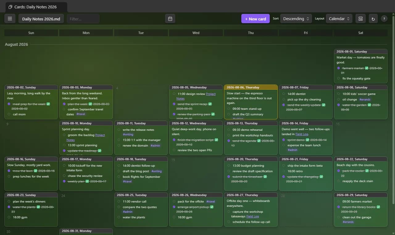 Single File Section Cards screenshot