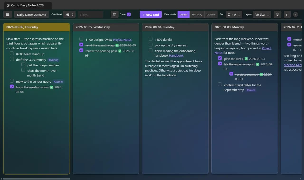 Single File Section Cards screenshot