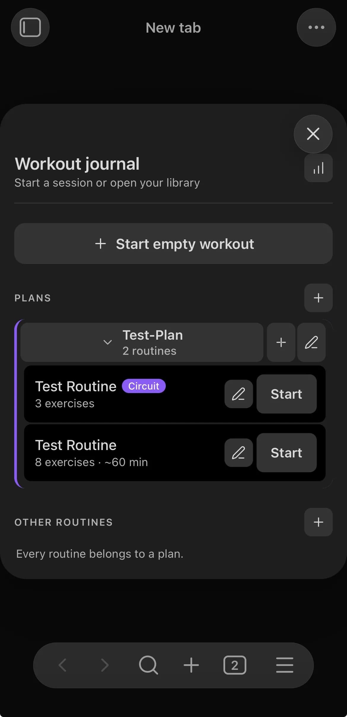 Workout Journal screenshot