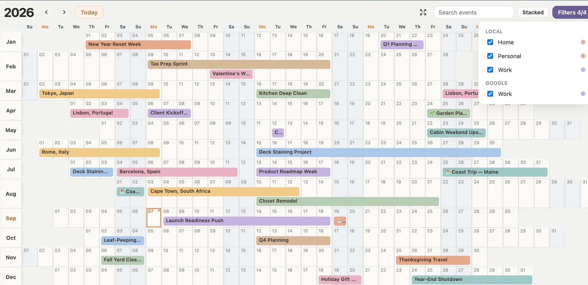 Linear Year Calendar screenshot