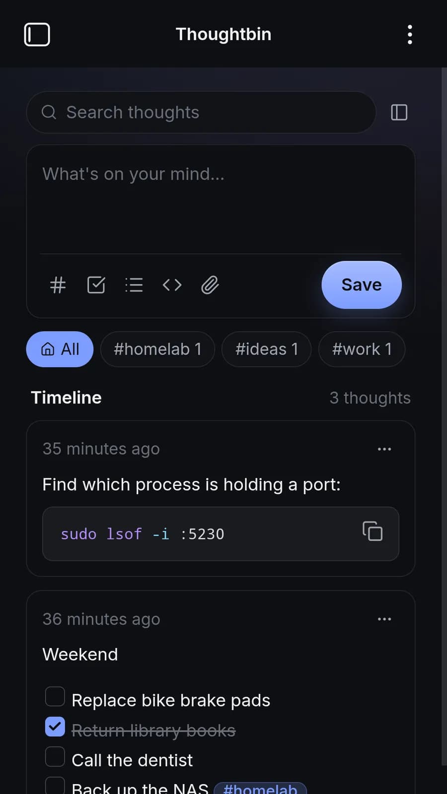 Thoughtbin screenshot