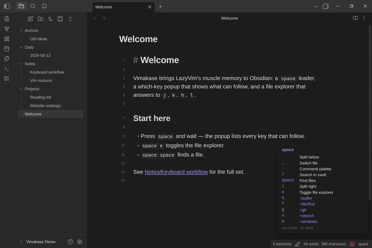 Vimakase screenshot