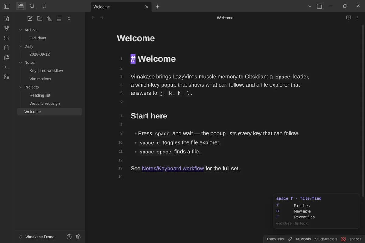 Vimakase screenshot