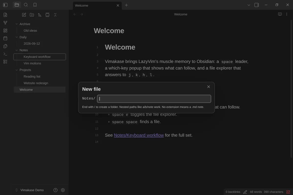 Vimakase screenshot