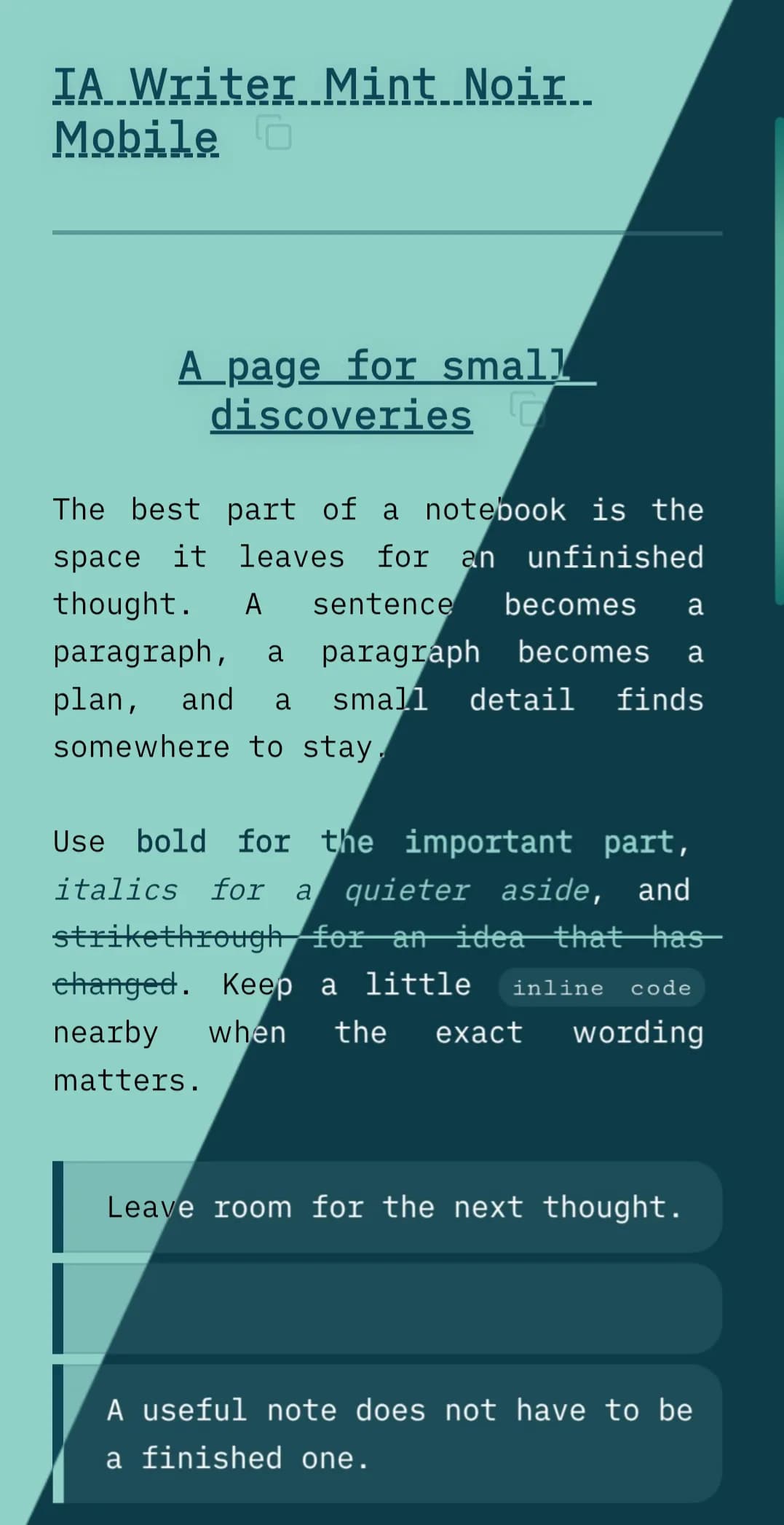 IA Writer Mint Noir Mobile screenshot
