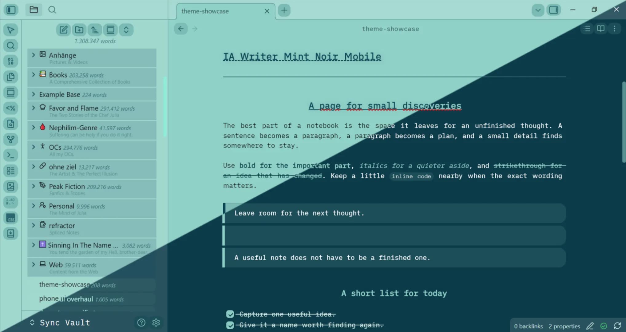 IA Writer Mint Noir Mobile screenshot