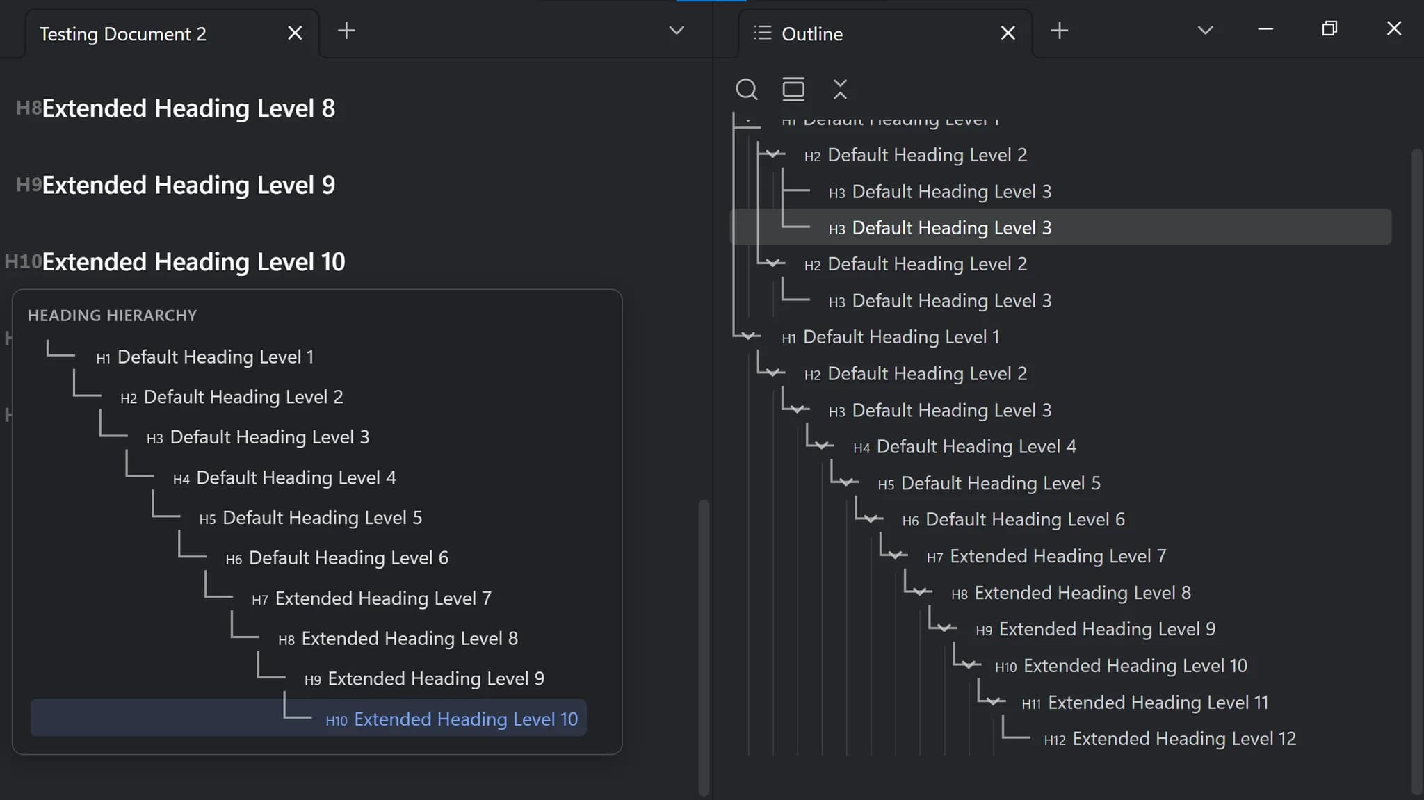Extended Headings screenshot