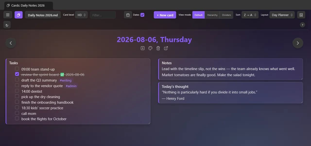 Single File Section Cards screenshot