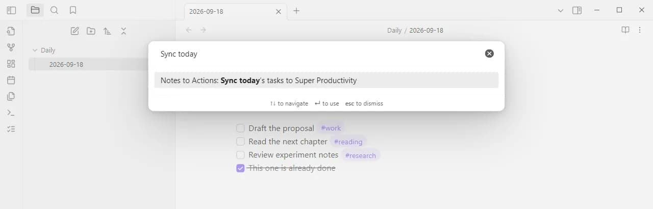 Notes to Actions screenshot