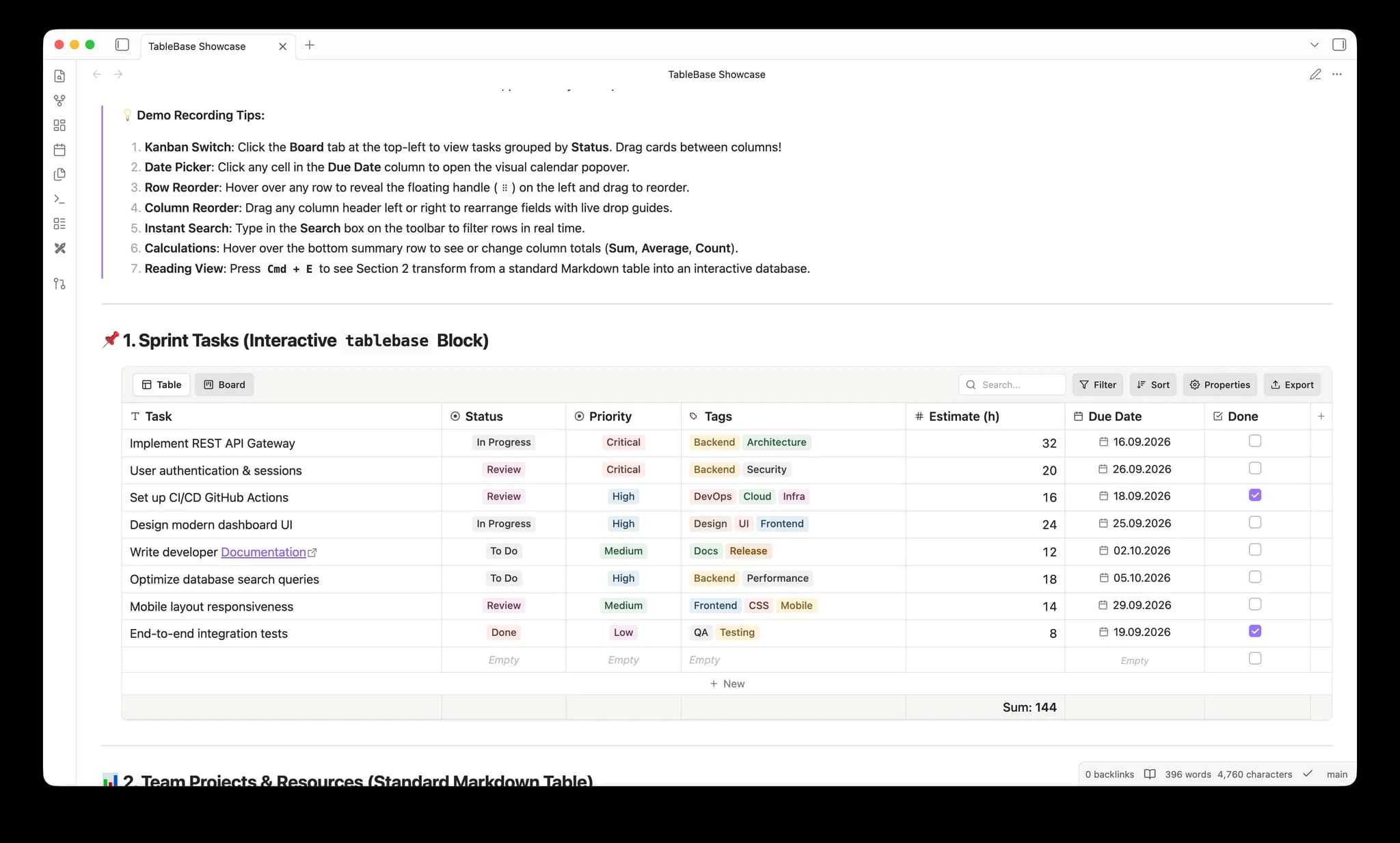 TableBase screenshot