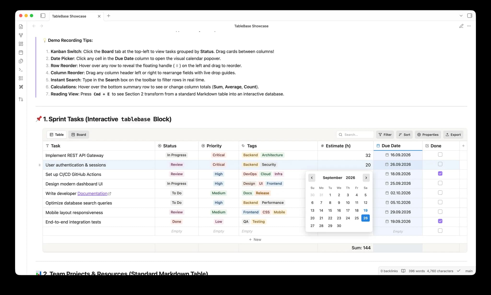 TableBase screenshot