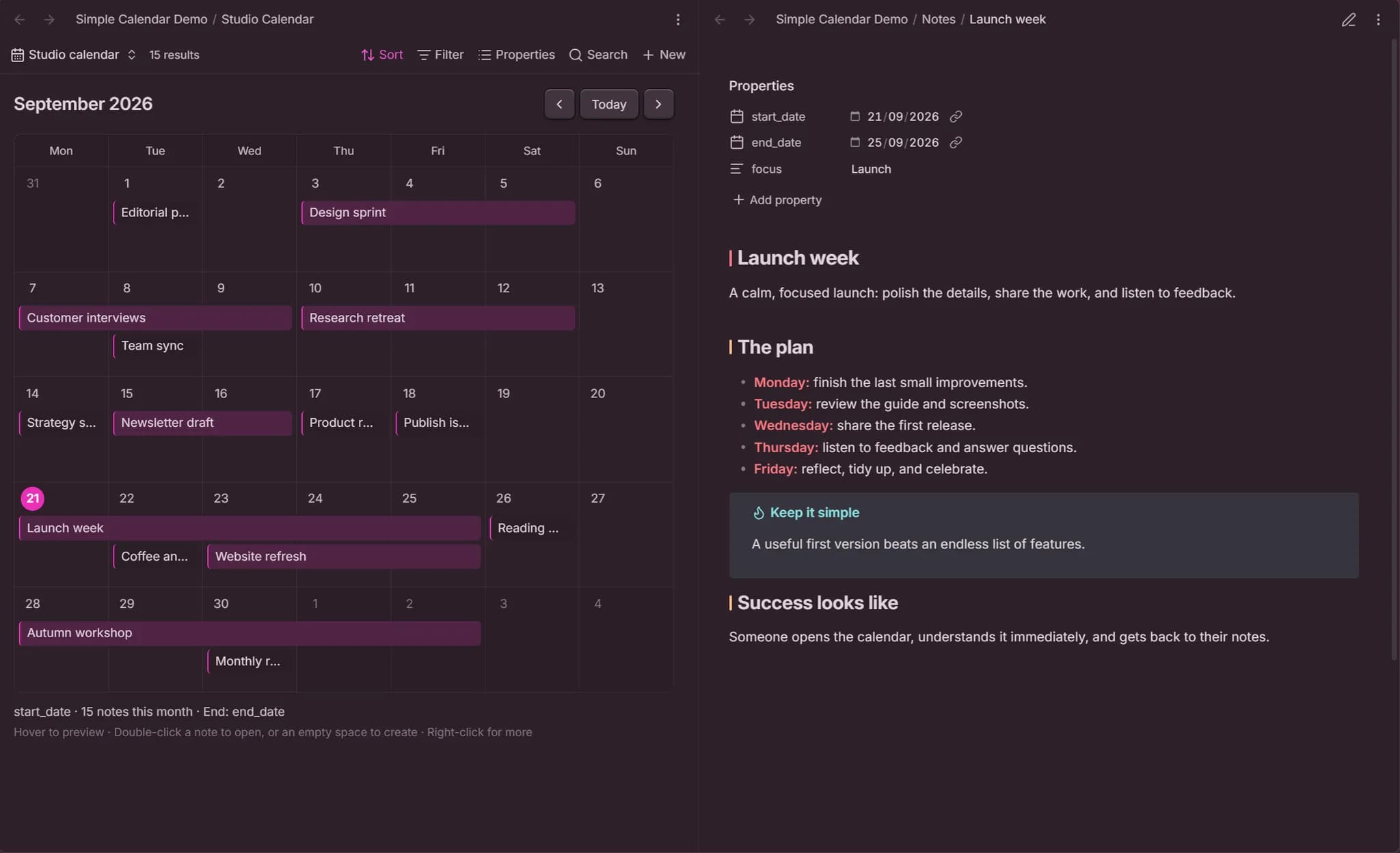 Just Simple Calendar screenshot