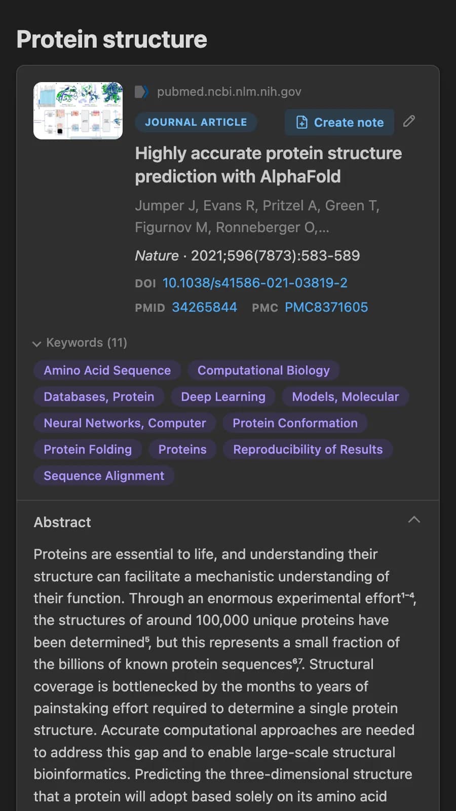 Scientific Article Card screenshot