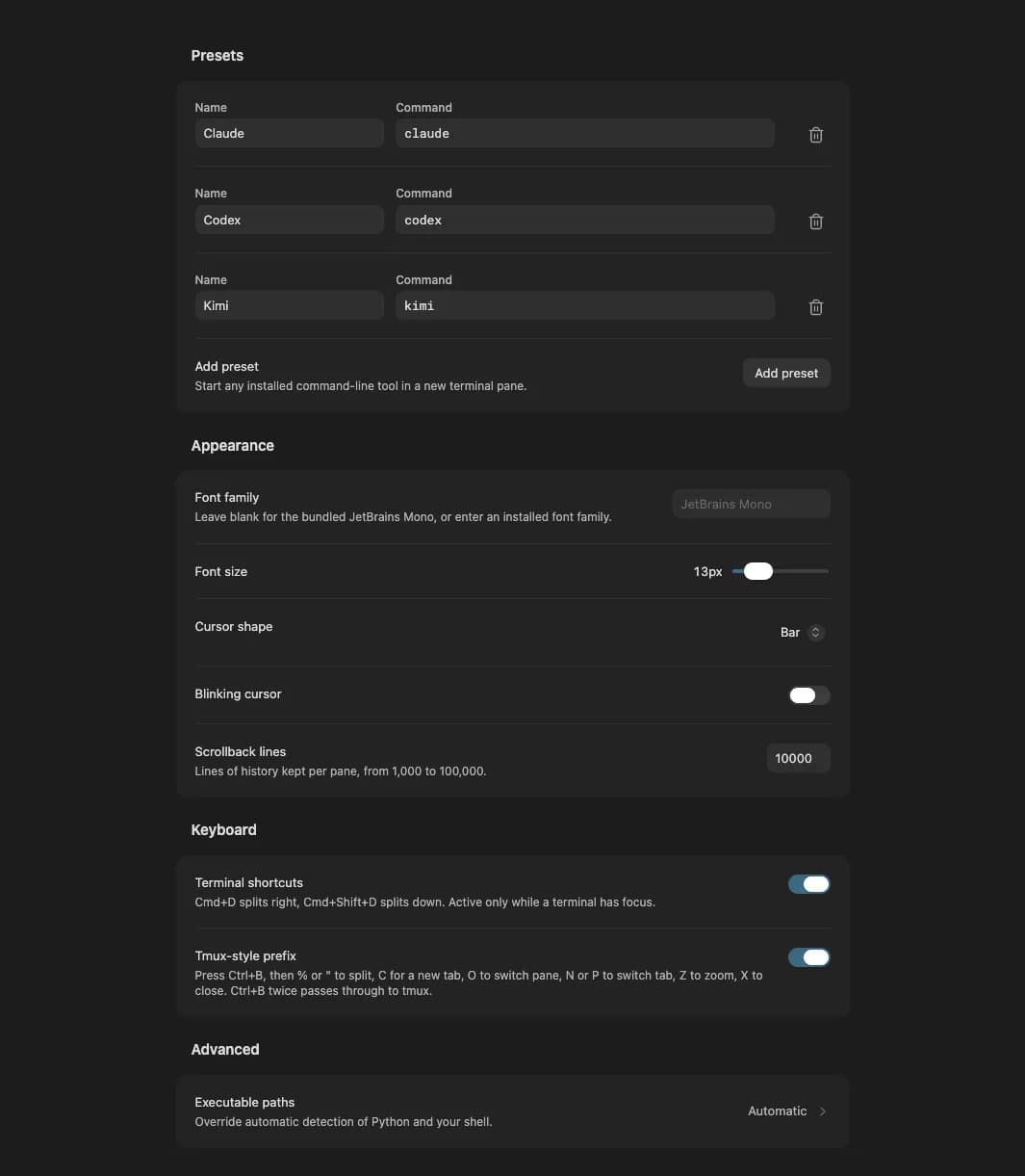 Sidebar Terminal screenshot