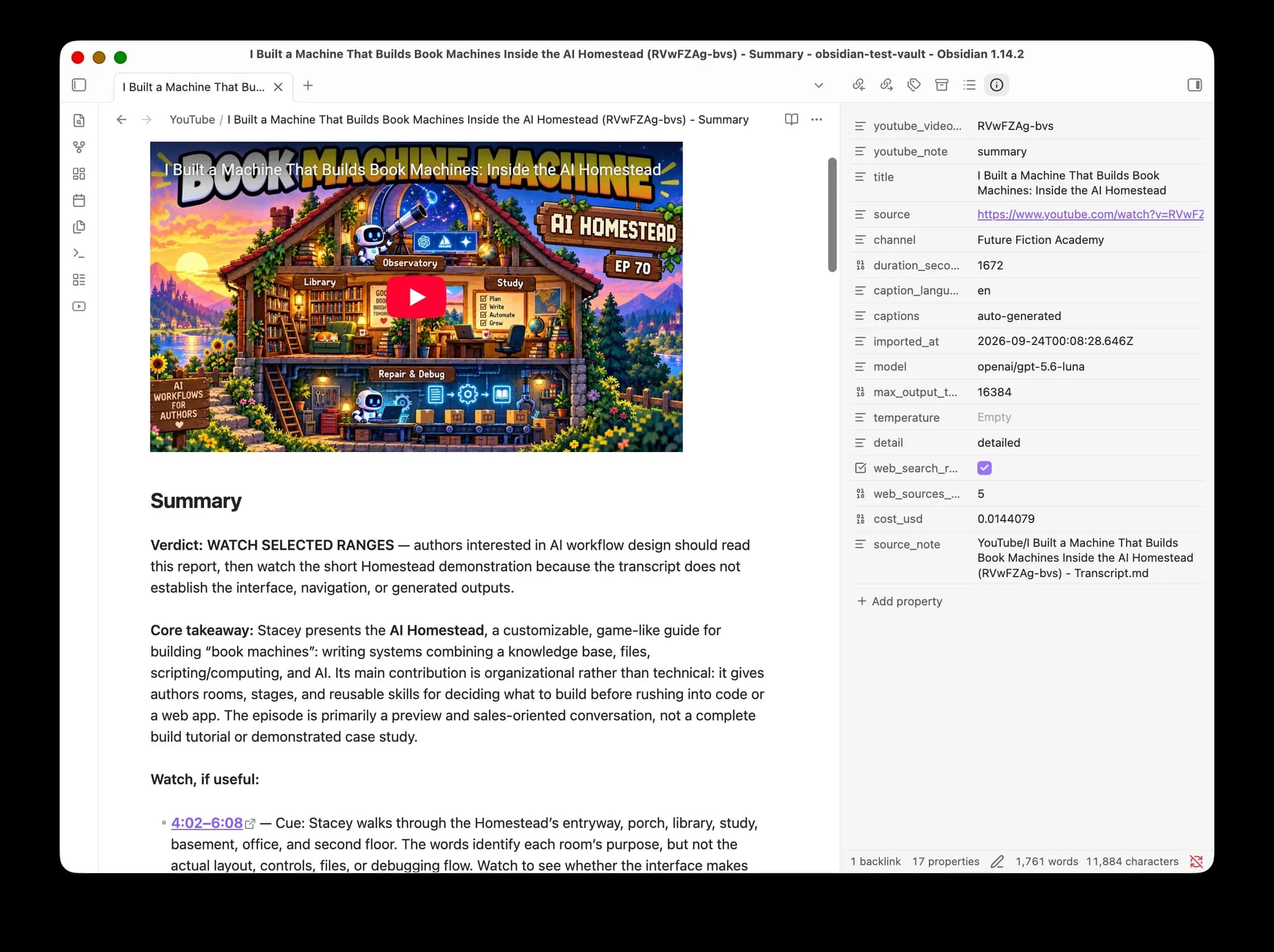 YouTube Transcript Notes screenshot