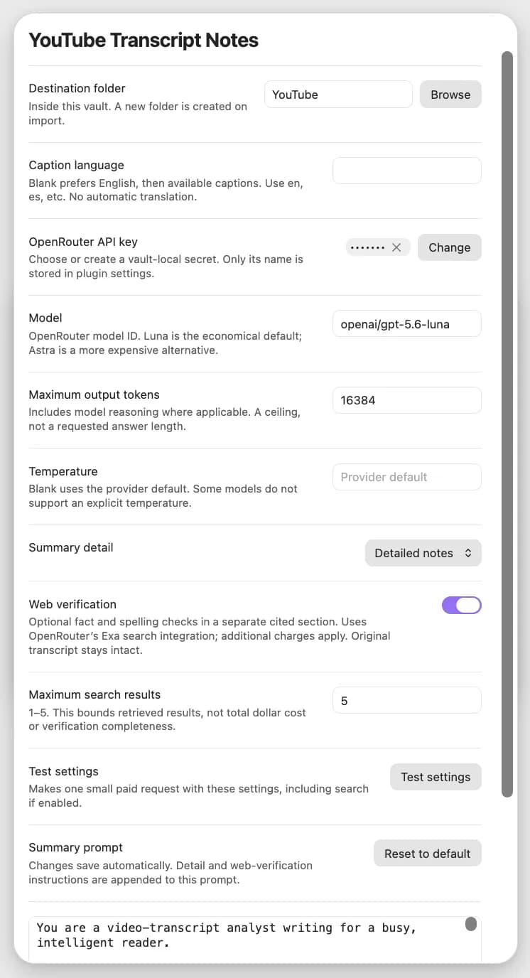 YouTube Transcript Notes screenshot