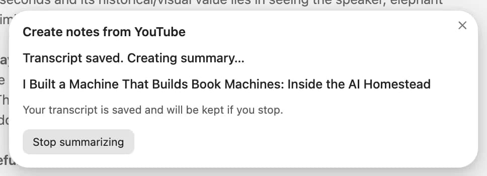 YouTube Transcript Notes screenshot