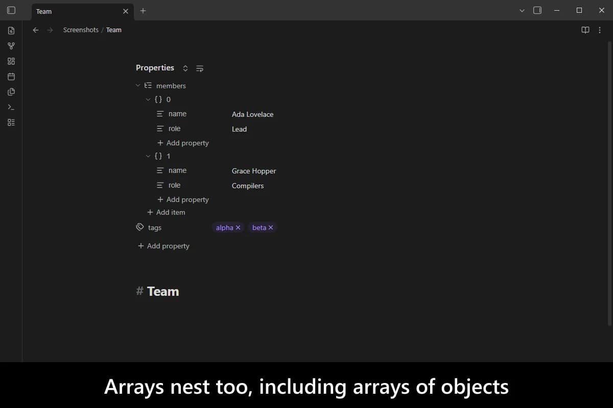 Nested Properties screenshot