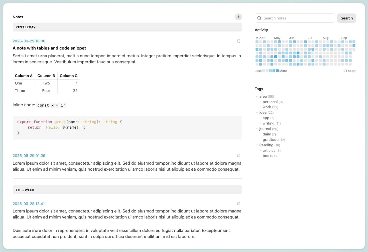 Notes List screenshot