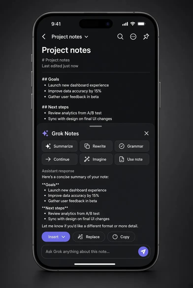 Grok Notes screenshot