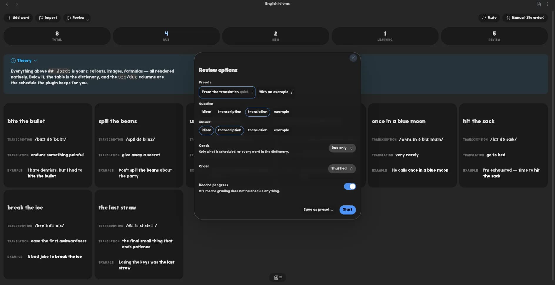 FSRS Vocabulary screenshot