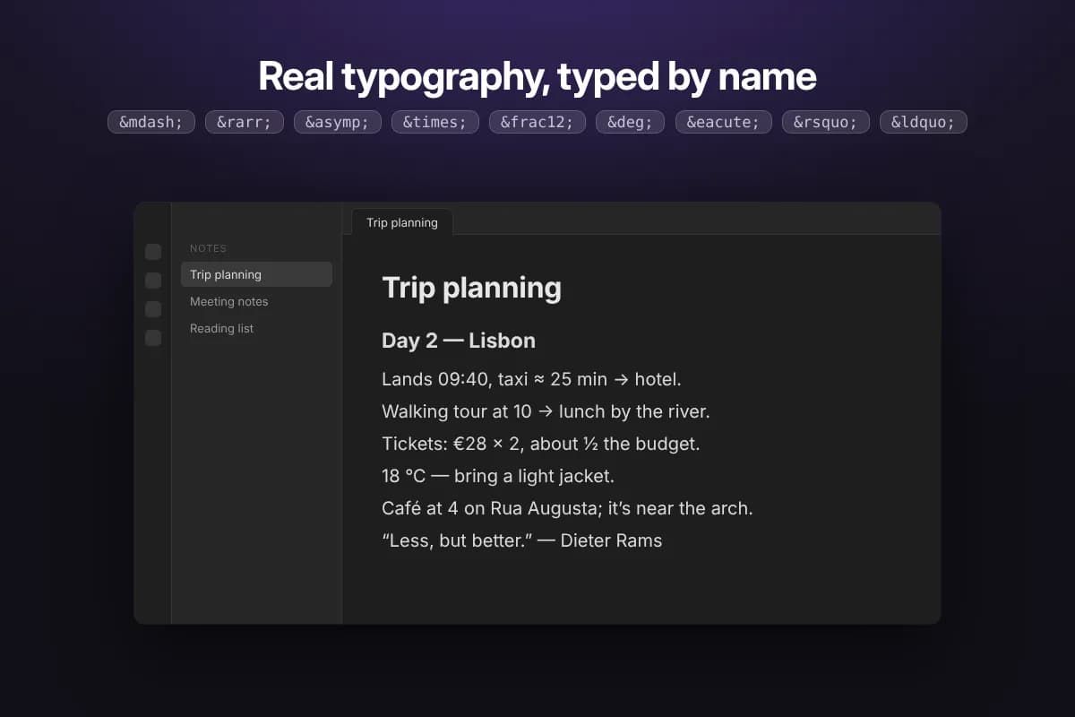HTML Entity Renderer screenshot