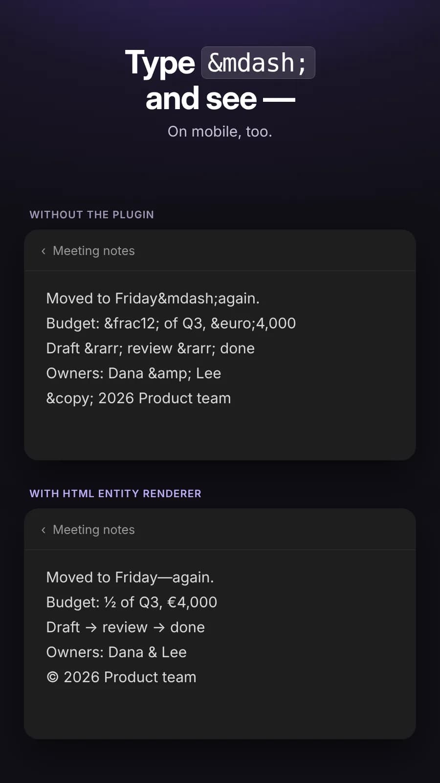 HTML Entity Renderer screenshot