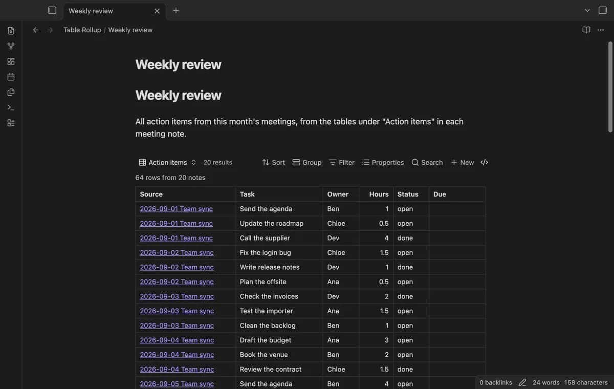 Table Rollup screenshot