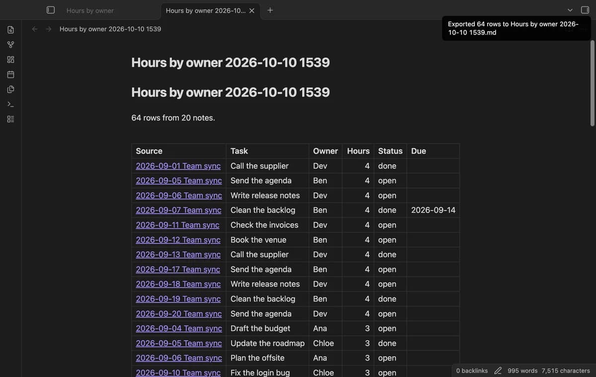 Table Rollup screenshot