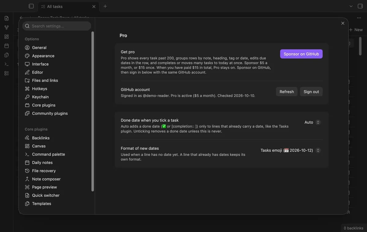 Bases Task Rows screenshot