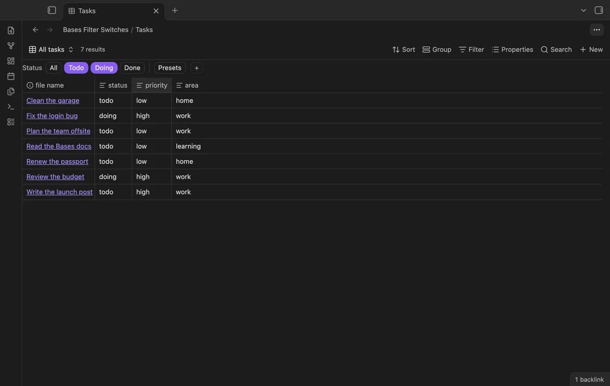 Bases Filter Switches screenshot