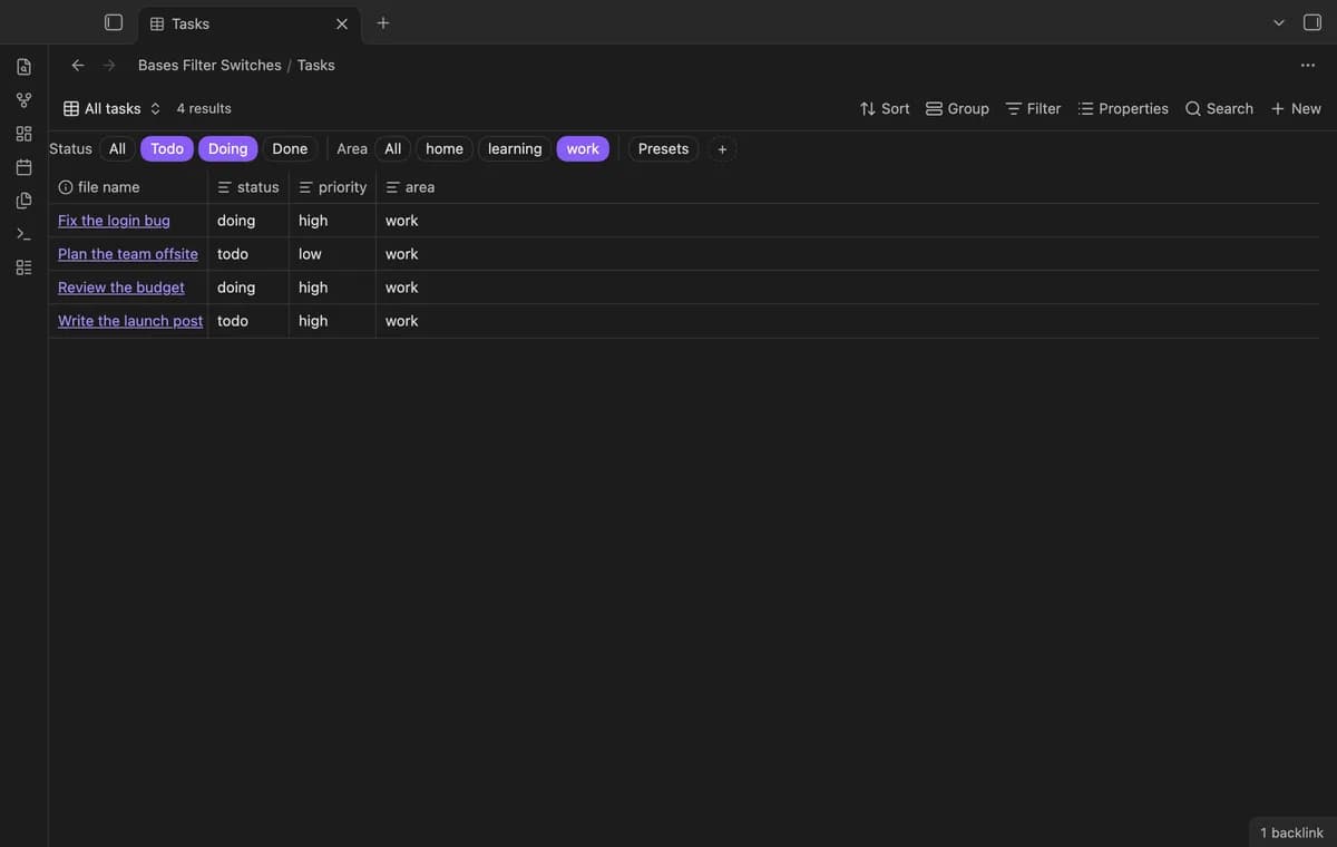 Bases Filter Switches screenshot
