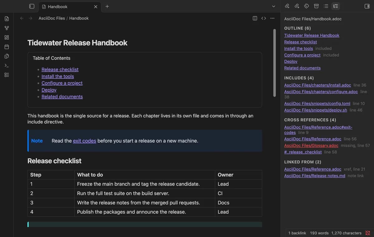 AsciiDoc Files screenshot