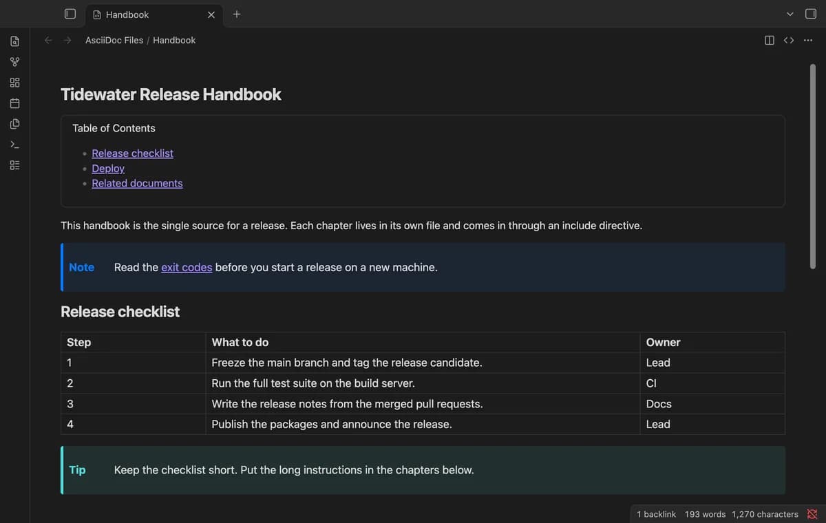 AsciiDoc Files screenshot