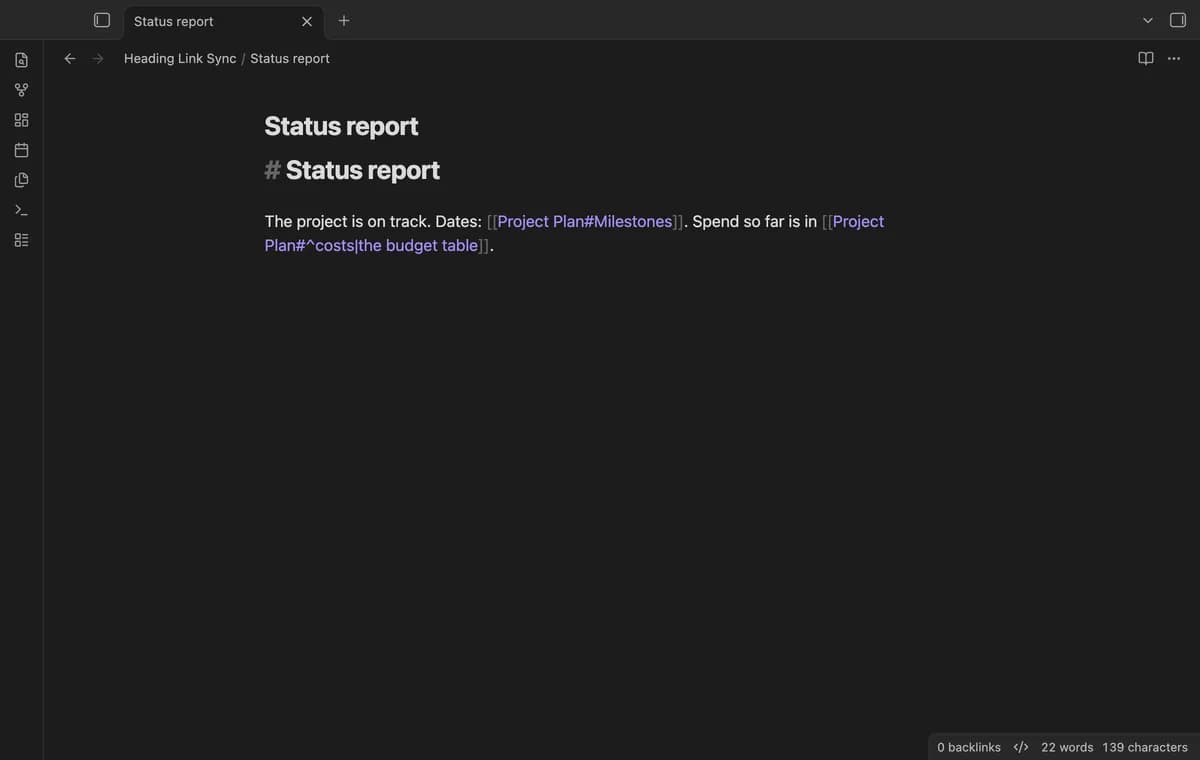 Heading Link Sync screenshot