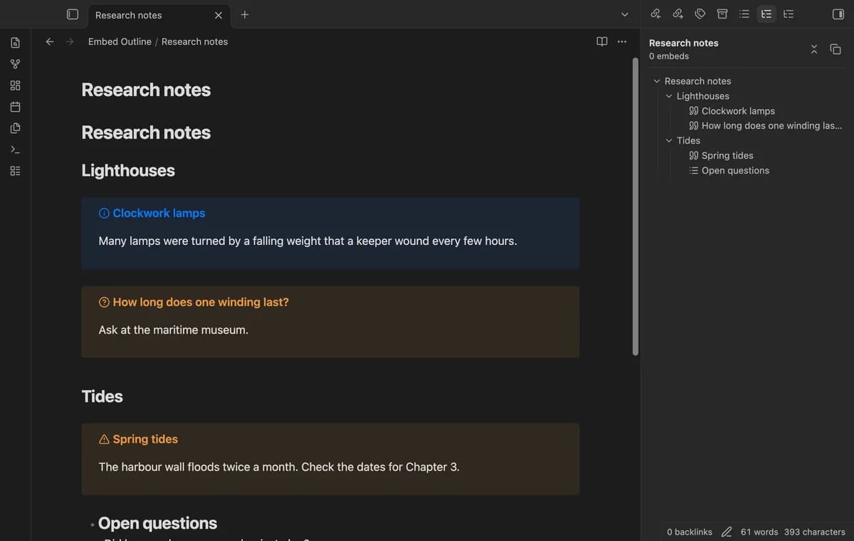 Embed Outline screenshot