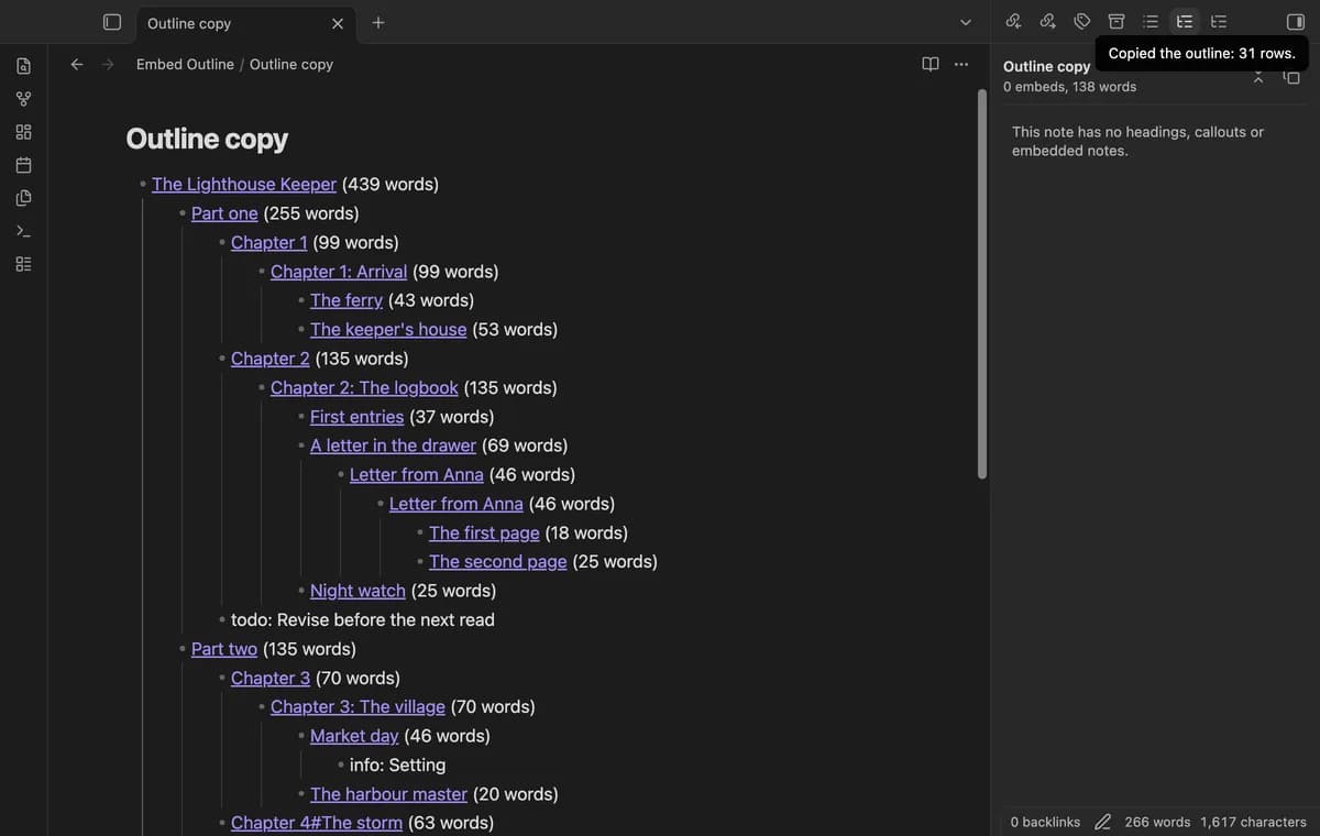 Embed Outline screenshot