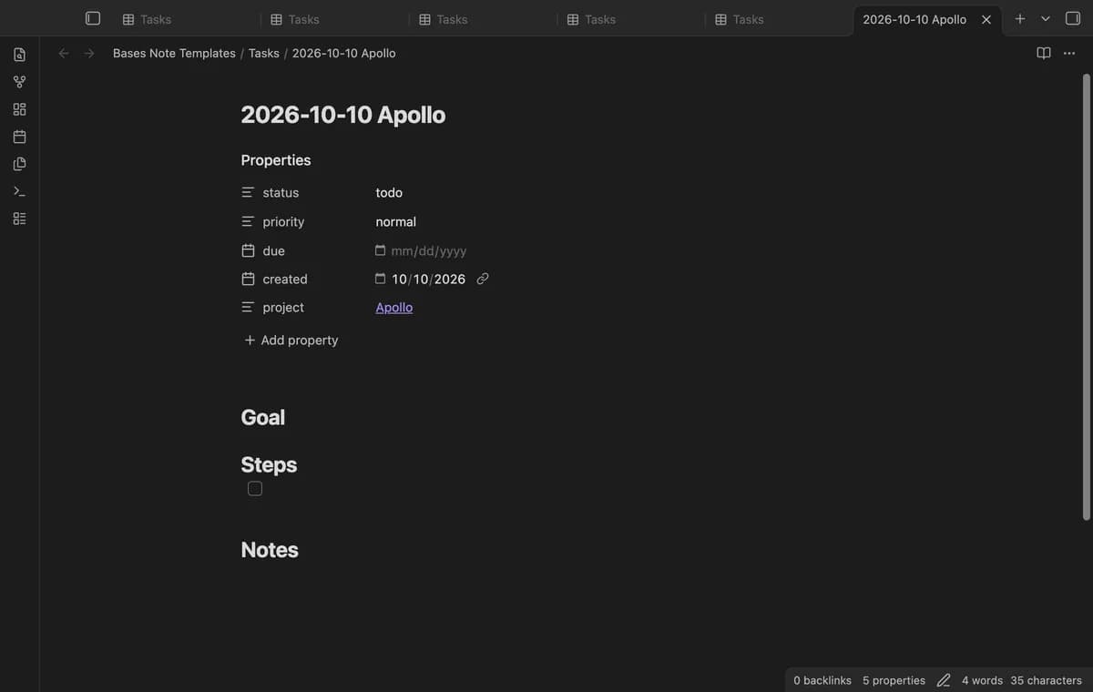 Bases Note Templates screenshot