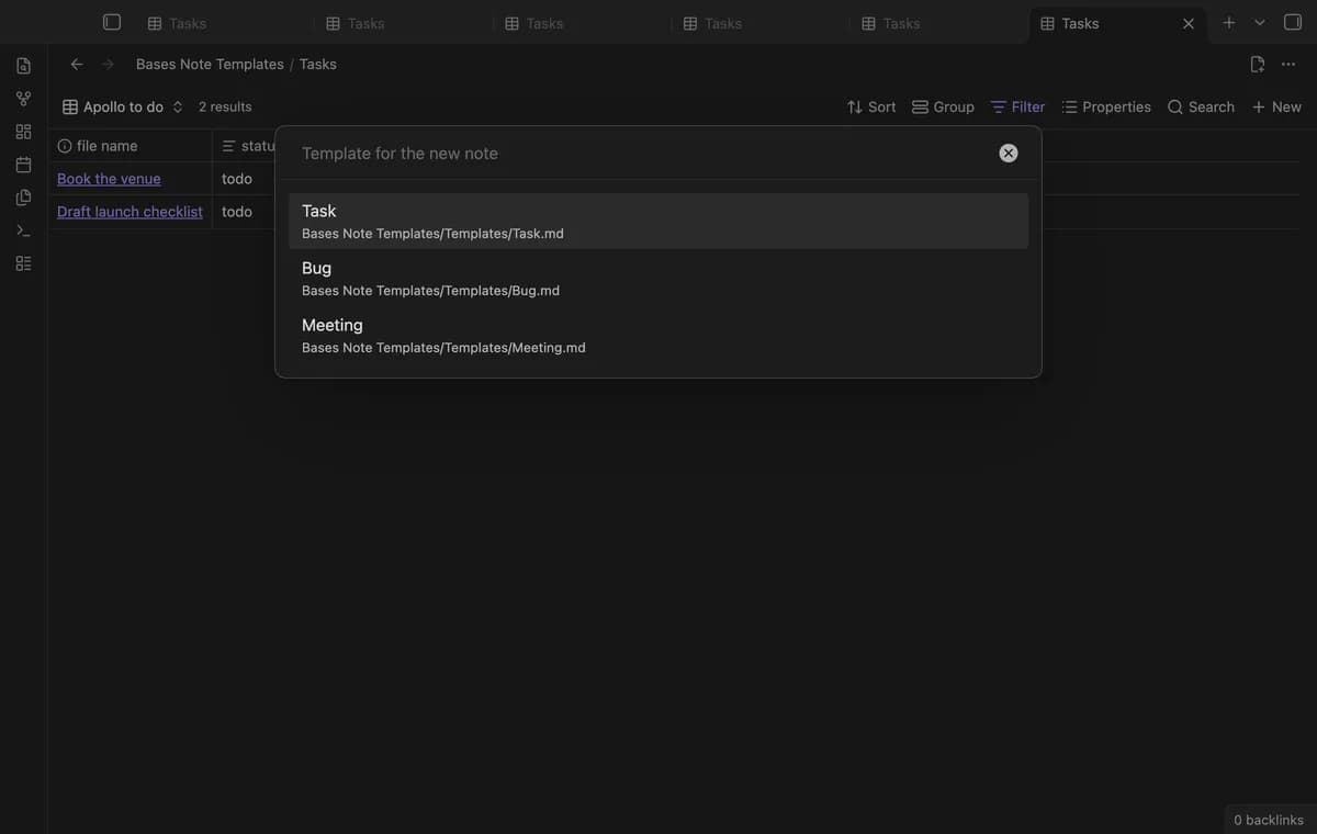 Bases Note Templates screenshot